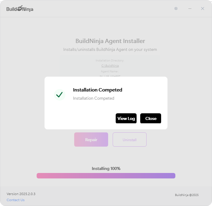 build-ninja-agent-installer-installation-completed-message