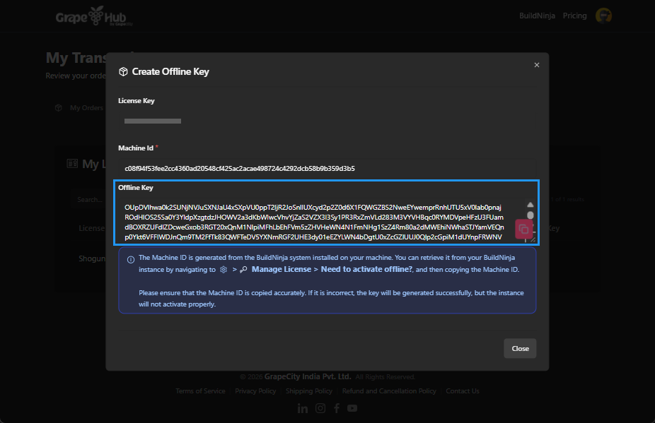 build-ninja-license-my-licenses-displayed-offline-key