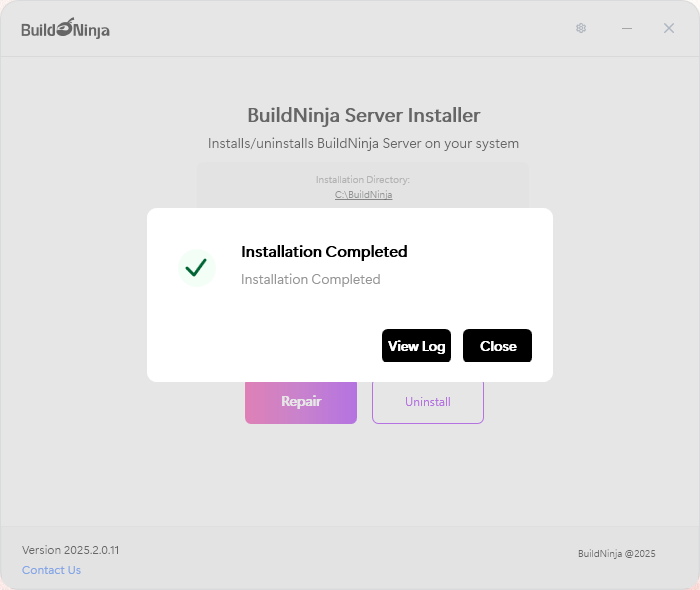 build-ninja-server-installer-installation-completed-message